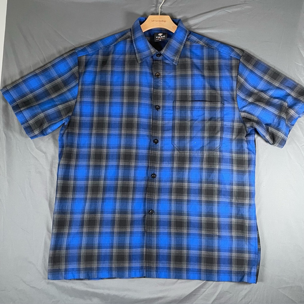 Yago Button Up Shirt Men's XL Short Sleeve Plaid Blue Gray Preppy Streetwear Y2K